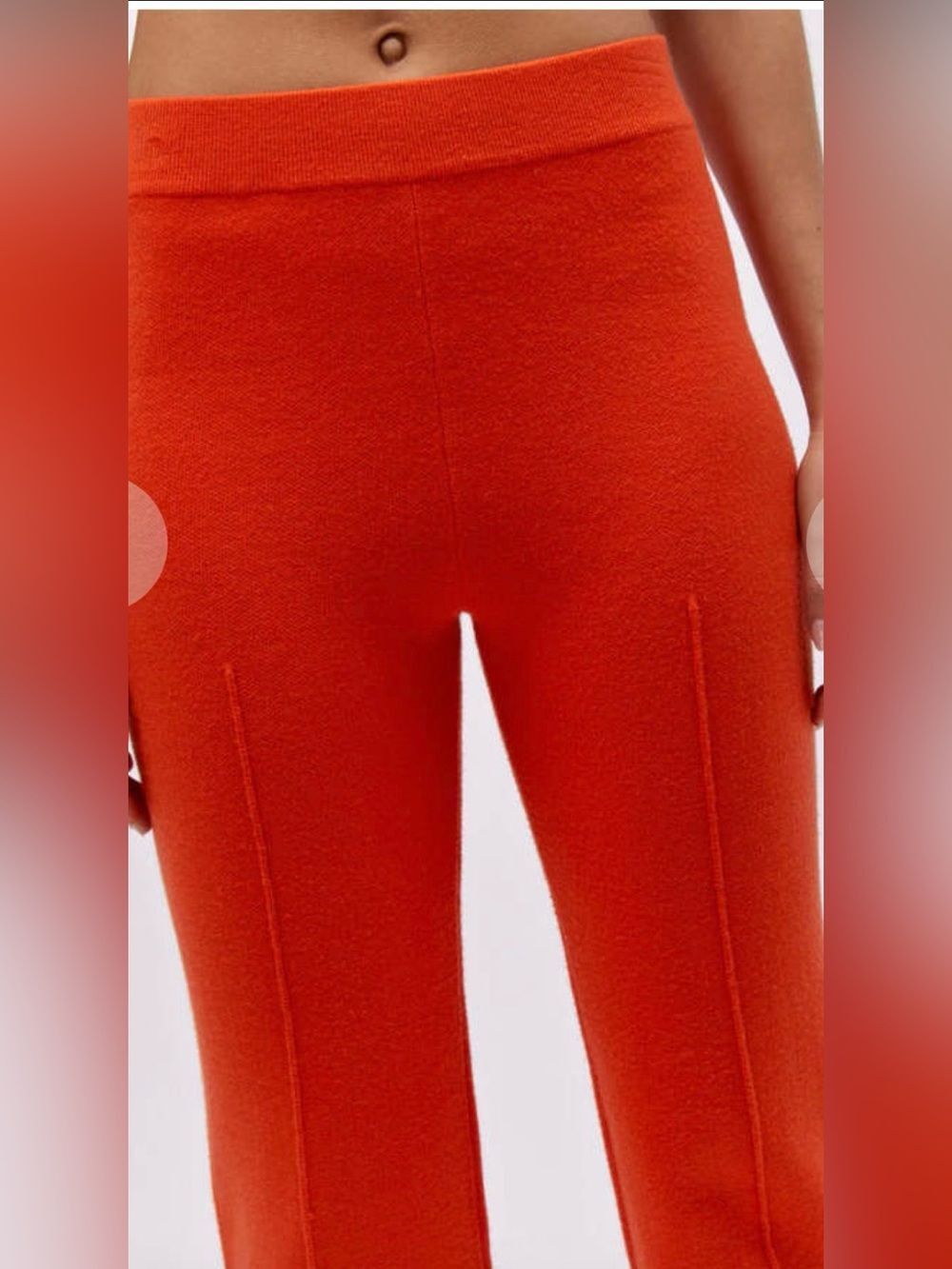 Daydreamer flare knit pintuck pants in a vibrant hot orange color. New - Picture 4 of 9
